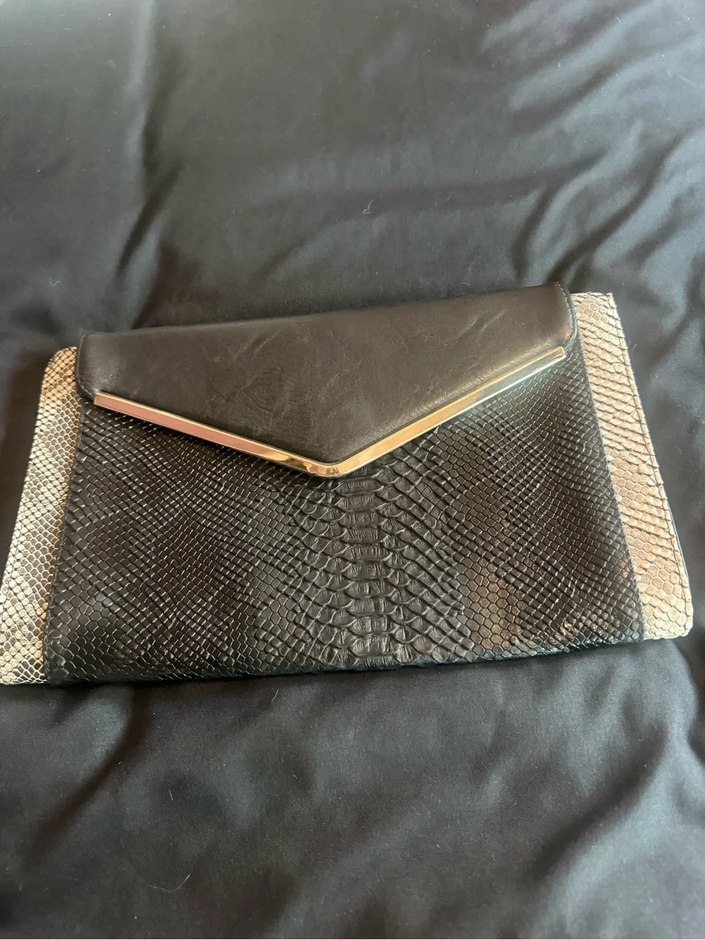 Classic Black Snake-Texture Envelope Clutch
